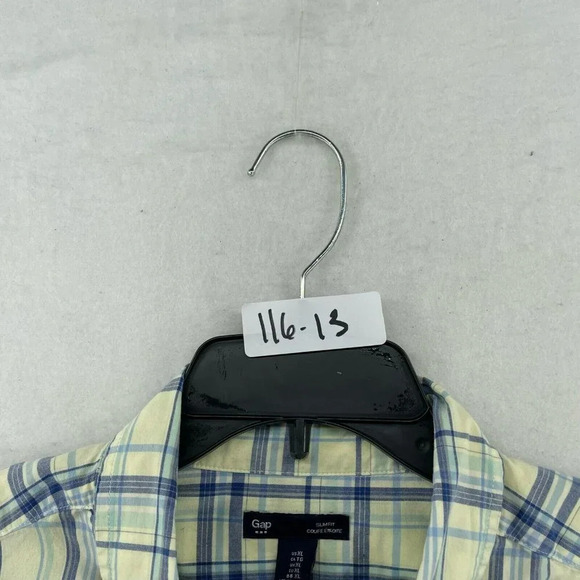 Gap Button-Down Shirt Men Sz XL Yellow Blue Slim Fit Plaid Collared Patch Pocket - Picture 11 of 11